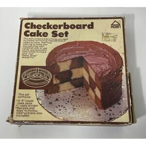 Vintage 1983 HOAN Checkerboard Cake Set Round Pan